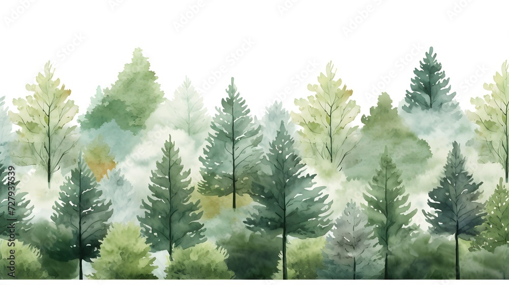 Watercolor seamless forrest pattern. 
