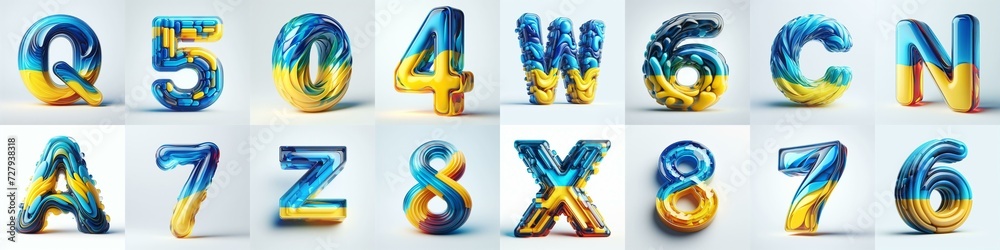 Glasss lettering in color of Ukraine flag. AI generated illustration Glasss lettering in color of Ukraine flag. AI generated illustration