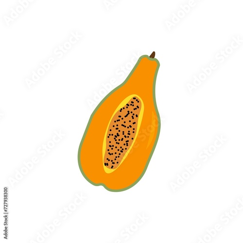 Cute colored half papaya isolated on transparent background. Colorful pictogram original design. Can be used for infographics, identity or decoration. Vector shabby hand drawn illustration