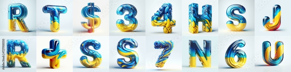 Obraz premium Glasss lettering in color of Ukraine flag. AI generated illustration