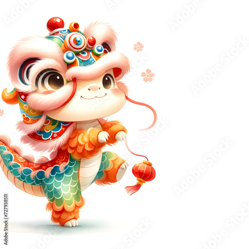Joyful Mascot Dancing with Chinese Lantern