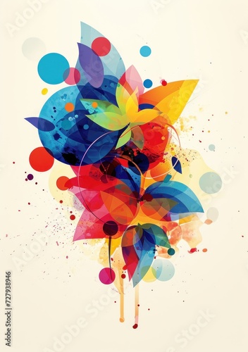 Vibrant abstract art with colorful splashes and geometric shapes