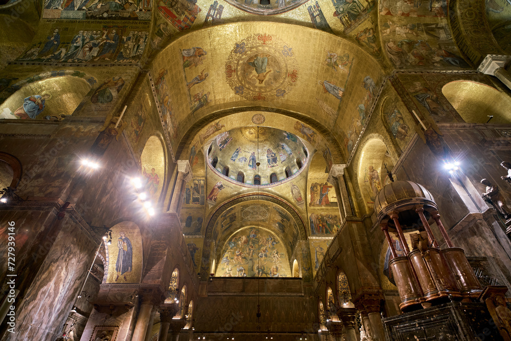 The ceiling of the byzantine styled San Marco church in Venice, Italy