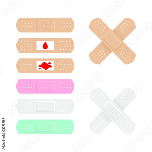 Medical adhesive plasters. Set of isolated vector illustrations