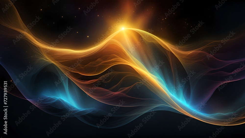Golden Space Wave, Abstract Illustration of a Bright Galactic Sky