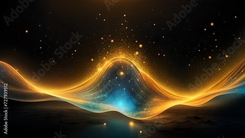 Golden Space Wave, Abstract Illustration of a Bright Galactic Sky