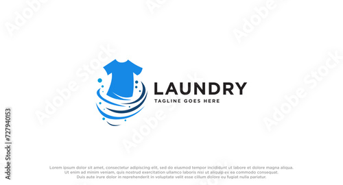 laundry logo in shades of blue with bubbles foam and washing clothes, simple creative logo, icon vector inspiration.