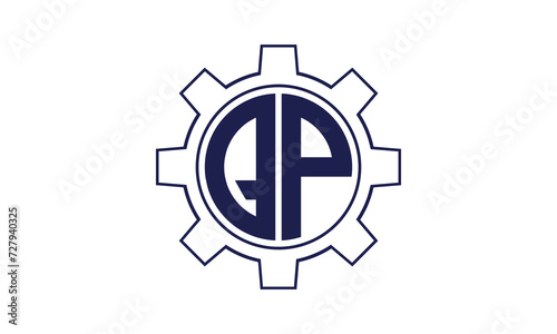 QP initial letter mechanical circle logo design vector template. industrial, engineering, servicing, word mark, letter mark, monogram, construction, business, company, corporate, commercial, geometric