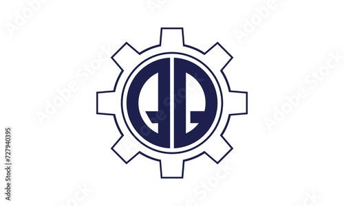 QQ initial letter mechanical circle logo design vector template. industrial, engineering, servicing, word mark, letter mark, monogram, construction, business, company, corporate, commercial, geometric
