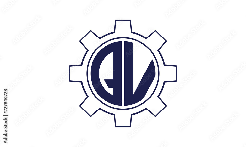 QV initial letter mechanical circle logo design vector template. industrial, engineering, servicing, word mark, letter mark, monogram, construction, business, company, corporate, commercial, geometric