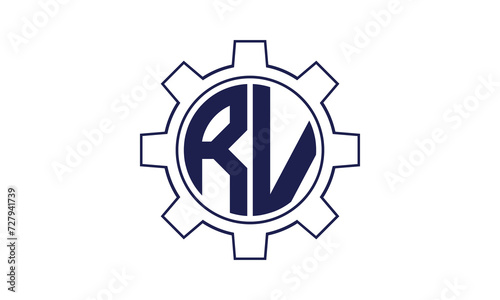 RV initial letter mechanical circle logo design vector template. industrial, engineering, servicing, word mark, letter mark, monogram, construction, business, company, corporate, commercial, geometric