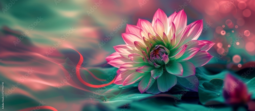 Gorgeous Pink and Green Stand-Alone Flower Blossoming in Vibrant Pink and Green Surroundings