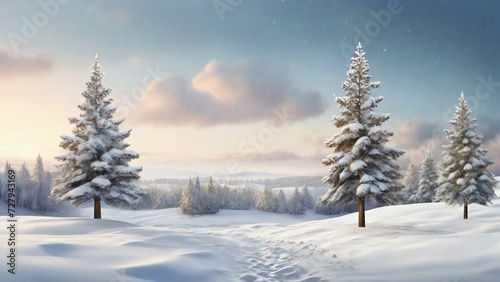 winter landscape wallpaper with group of small trees and snow