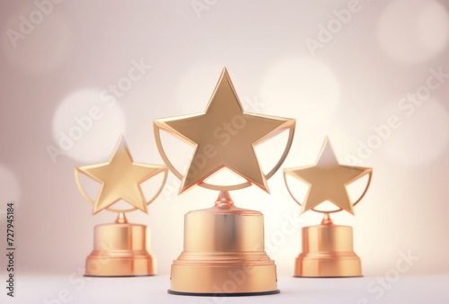 Golden Star Trophy Awards on Illuminated Background