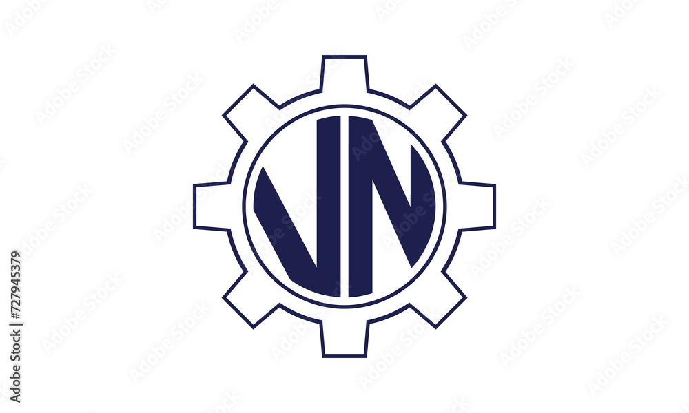 VN initial letter mechanical circle logo design vector template. industrial, engineering, servicing, word mark, letter mark, monogram, construction, business, company, corporate, commercial, geometric