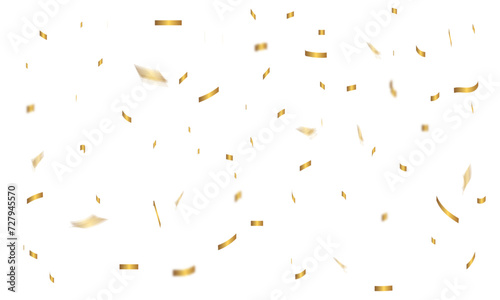 Abstract doted and confetti golden glitter and zigzag ribbon particles splatter on transparent background. Luxury golden glitter confetti that floats down falling bokeh celebration background.