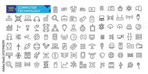 Set of computer data processing icons. technology icons. © Rubbble