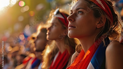 Wallpaper Mural French sport supporter fans at stadium. Group of young woman and man support team during the match Torontodigital.ca