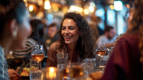 Friends having fun in a restaurant.