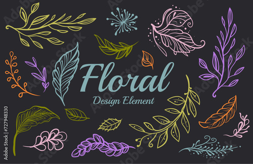 Leaf flower floral frame ornament isolated set. Vector graphic design illustration 