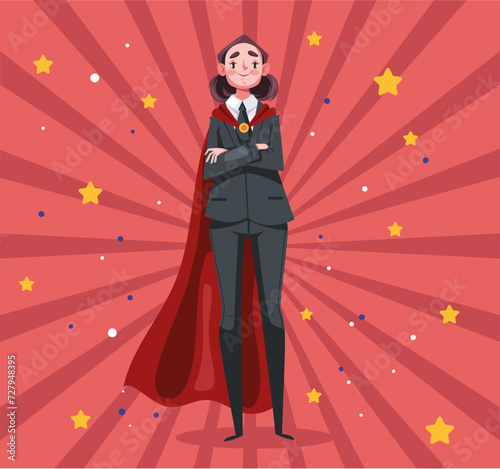 Superhero employee office worker super hero in red cape business team people. Vector cartoon graphic design element illustration