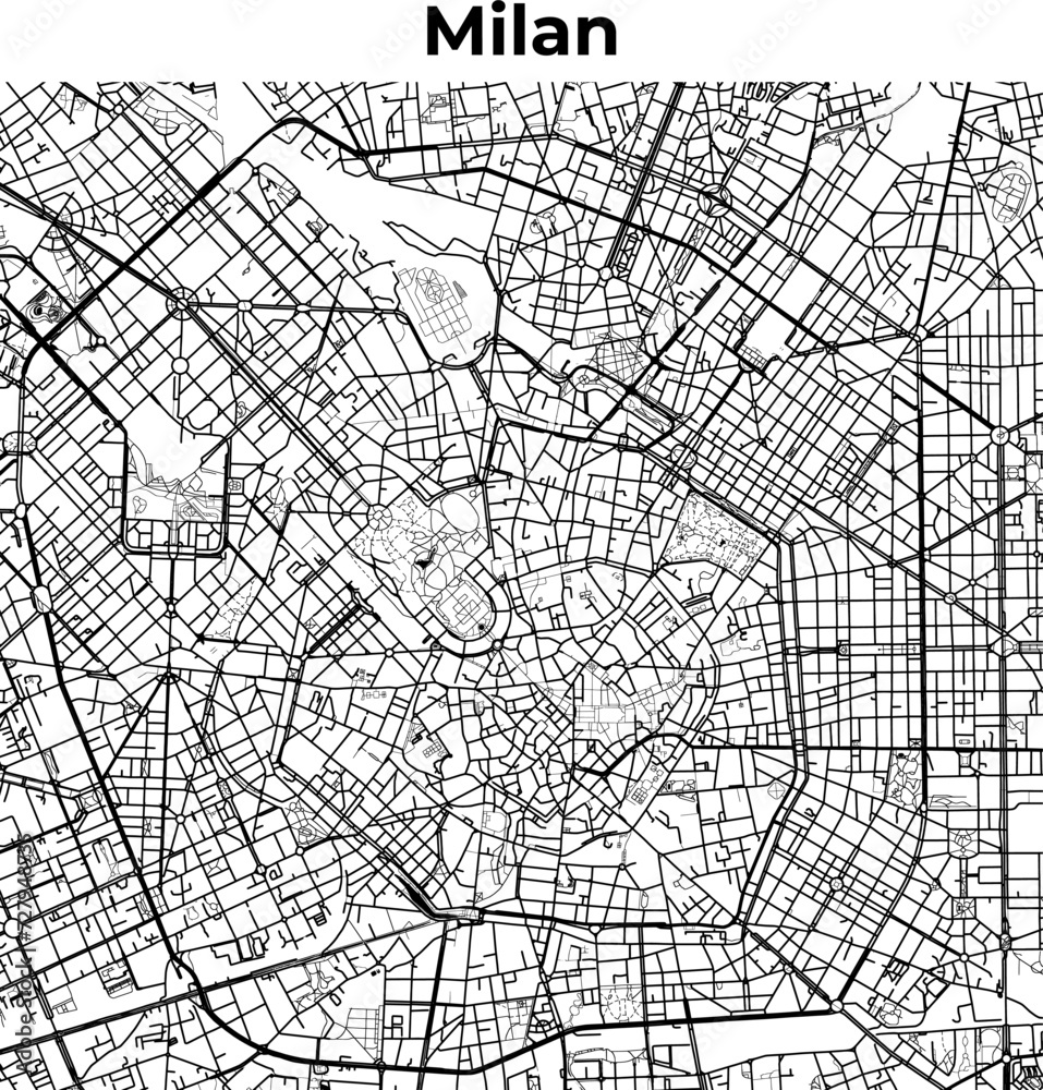 Milan City Map, Cartography Map, Street Layout Map 