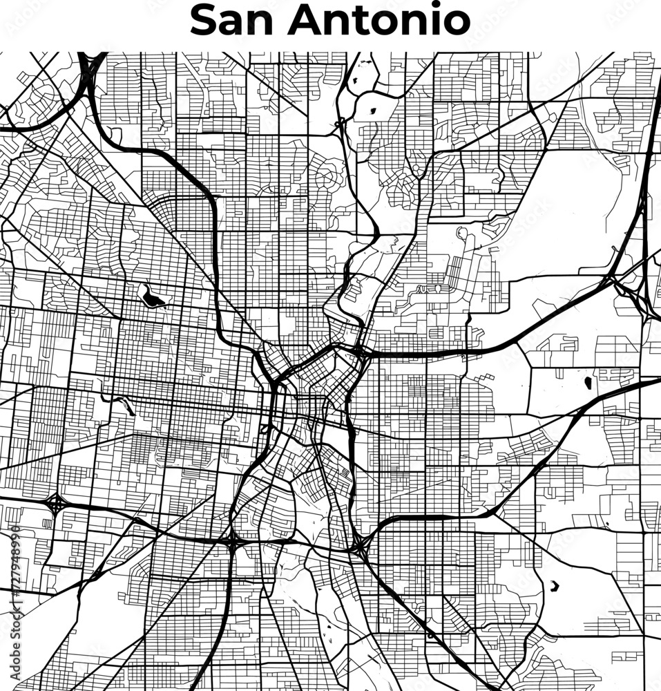 San Antonio City Map, Cartography Map, Street Layout Map 