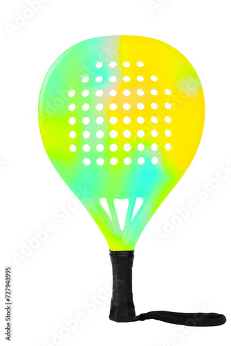 Pala de pádel moderna colorida con fondo transparente y con espacio para poner marca o diseño.