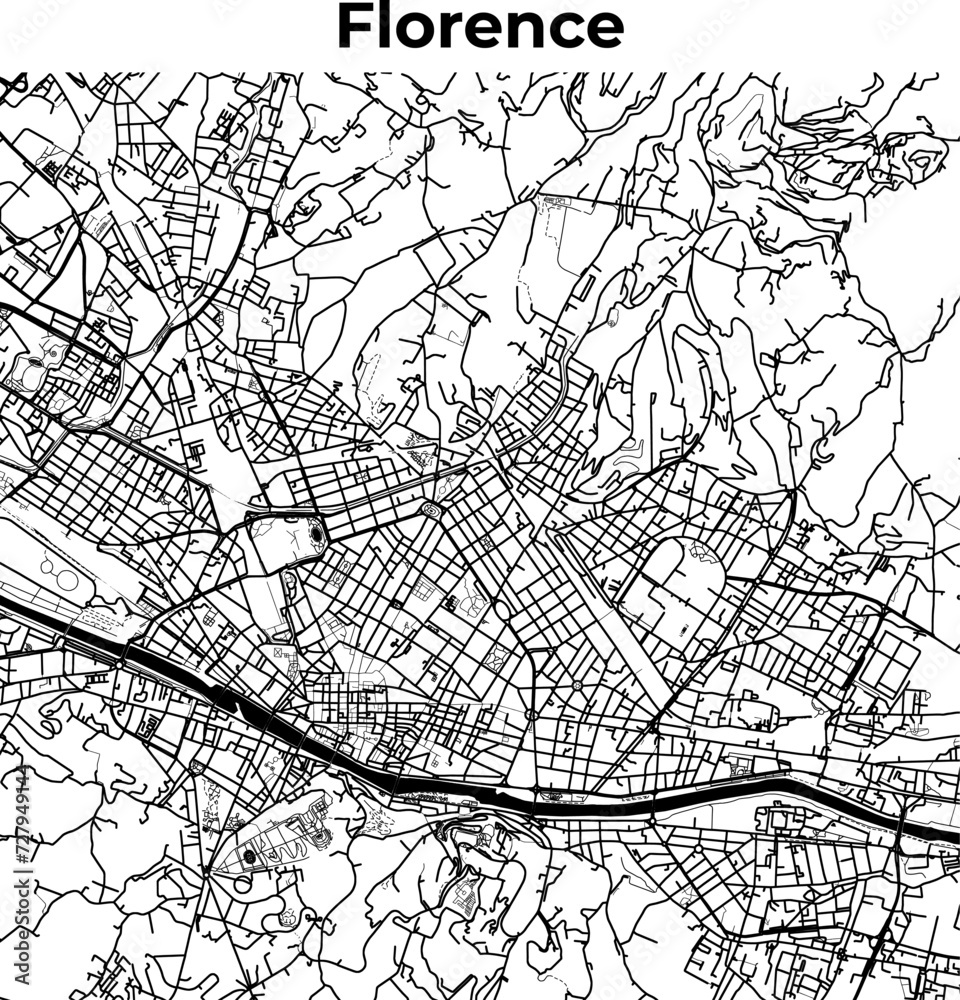 Florence City Map, Cartography Map, Street Layout Map  