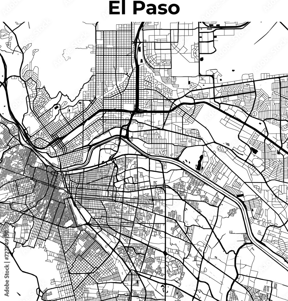 Naklejka premium El Paso City Map, Cartography Map, Street Layout Map 