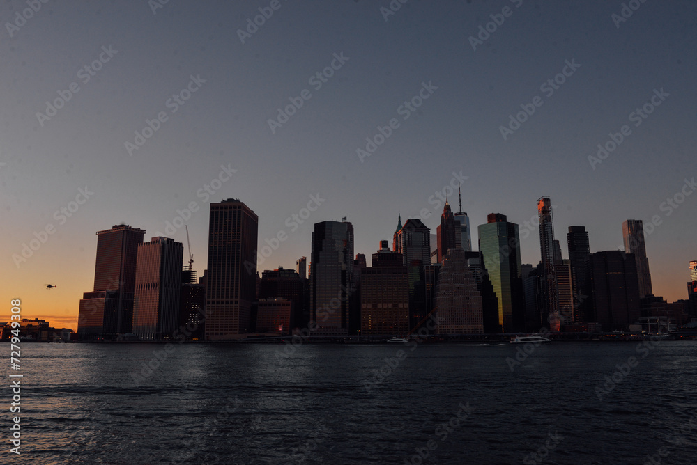 The New York skyline was taken from Brooklyn Bridge Park before sunset on February 3rd, 2024. 