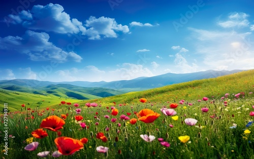 Beautiful spring landscape with colorful wildflower