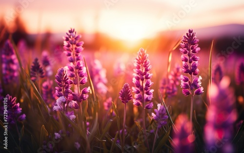 Close-up of purple flowers growing on field during