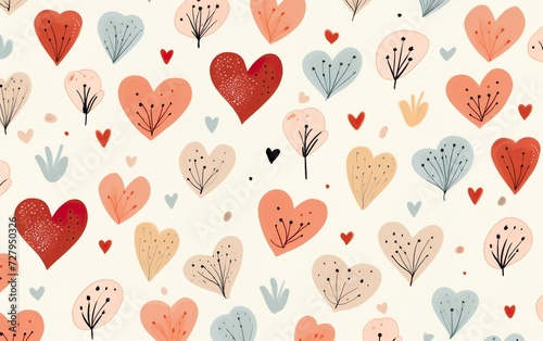 Cute hand-drawn hearts with seamless pattern