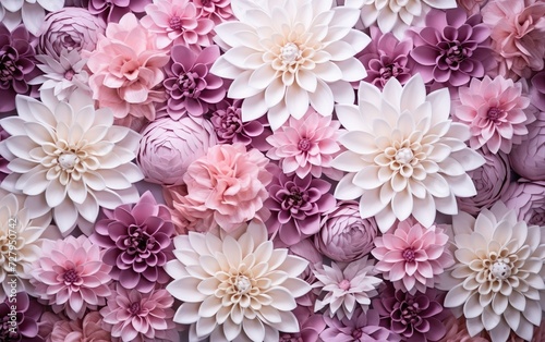 Floral background on the wall with chrysanthemum flowers © Stormstudio