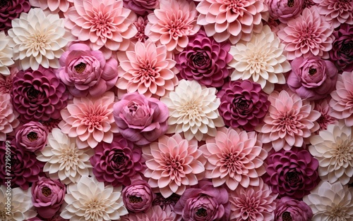 Floral background on the wall with chrysanthemum flowers