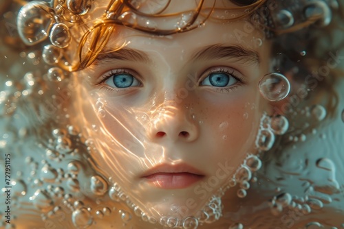 An intimate portrait of innocence captured in the human face of a child, conveying a sense of purity and vulnerability