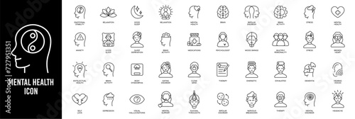 Mental health icon set. Psychology solid symbol vector illustration.