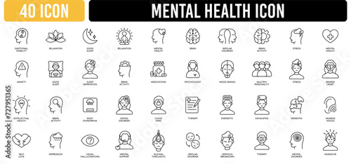 Mental health icon set. Psychology solid symbol vector illustration.