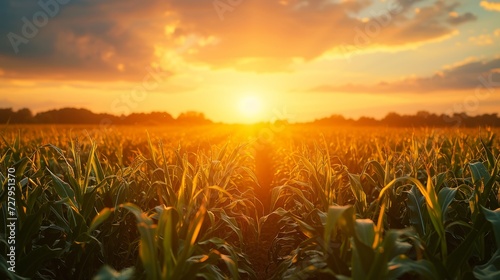 Golden sunset over lush cornfield capturing the essence of rural beauty