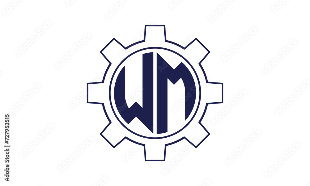 WM initial letter mechanical circle logo design vector template. industrial, engineering, servicing, word mark, letter mark, monogram, construction, business, company, corporate, commercial, geometric
