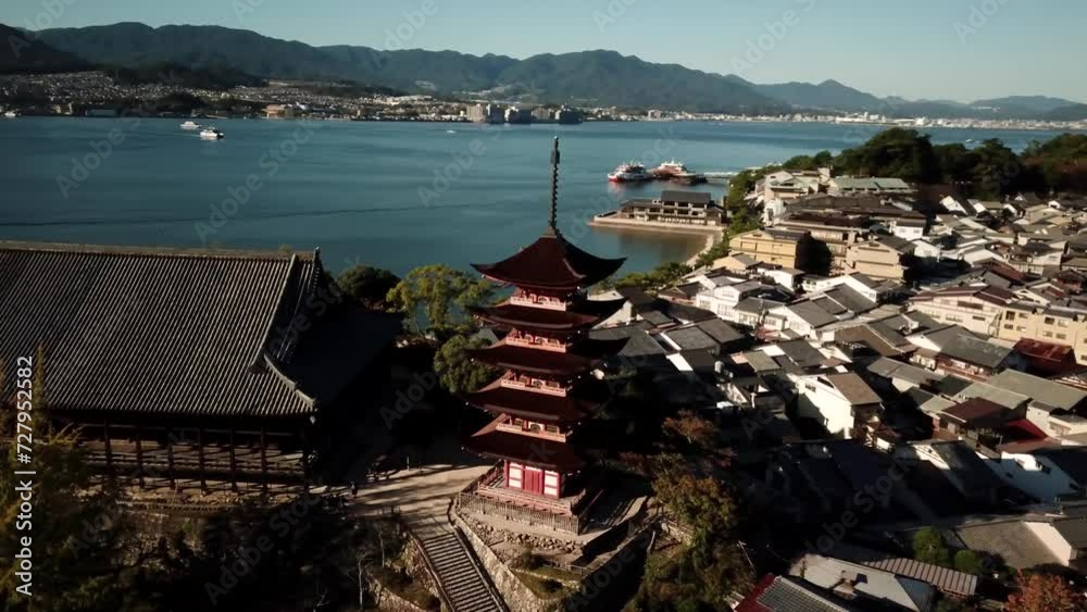 Miyajima Island near Hiroshima, Japan. Aerial view of an iconic