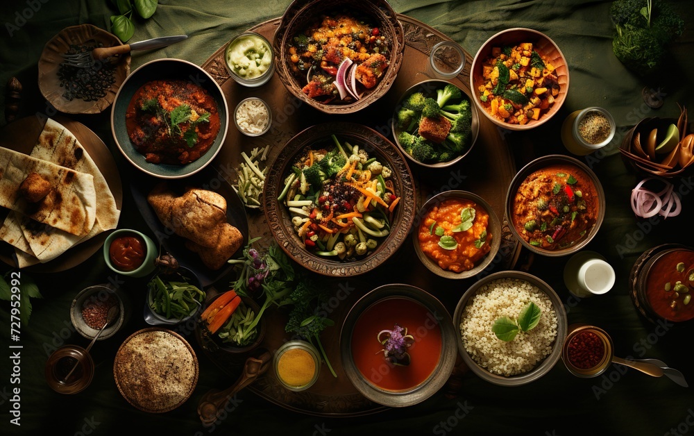 Overhead view of food served in bowl on table