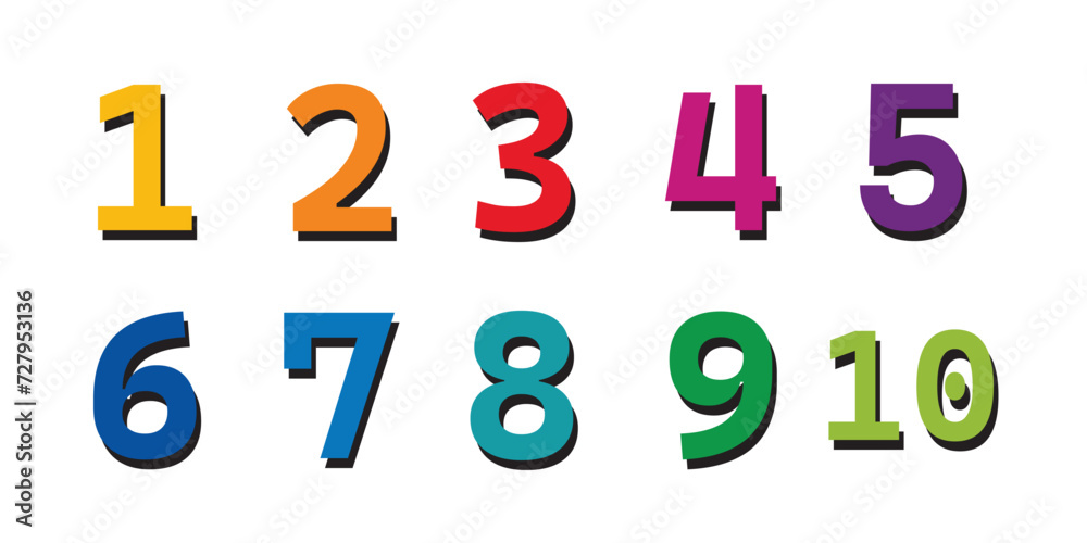 Numbers icon set on transparent background. Number Bullet Point Colorful Arrow Set 1 to 10.