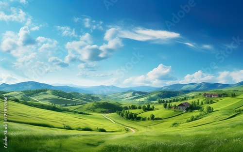 Panorama of beautiful countryside. Sunny afternoon