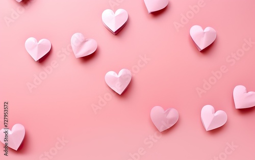 Paper hearts for Valentines Day on a pink background