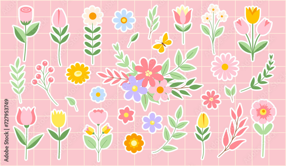 Spring flowers stickers