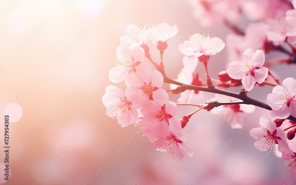 Pink cherry tree flowers bloom in spring