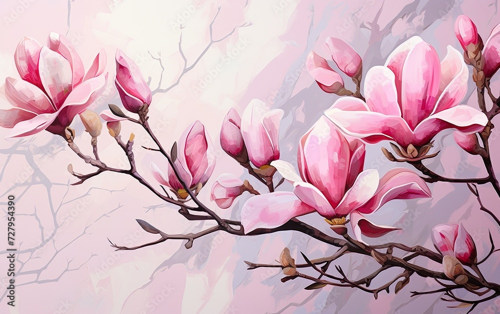 Pink spring magnolia flowers branch Pink spring magnolia flowers branch