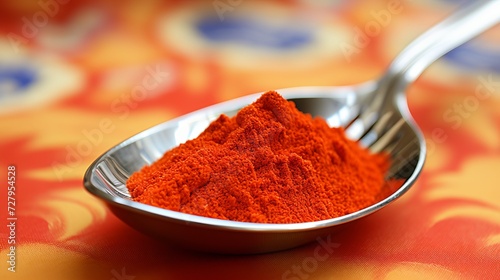 Ground Paprika Powder in a Silver Spoon on a Blurred Natural Background with Copy Space